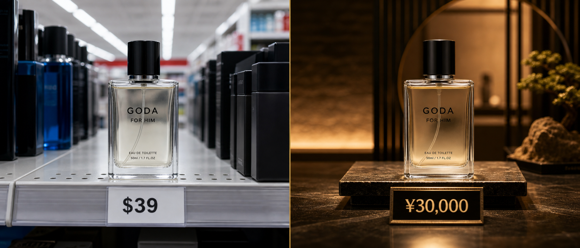 Same fragrance sold mass-market in the US and premium in Japan